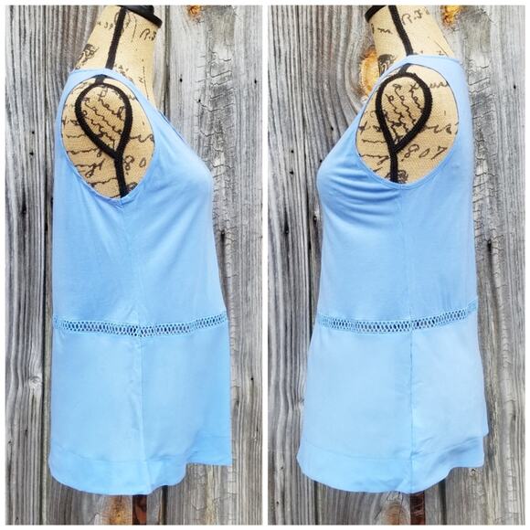 Blue Crochet Accent Tank Top French Connection Size M Sleeveless Top Medium - Picture 2 of 8